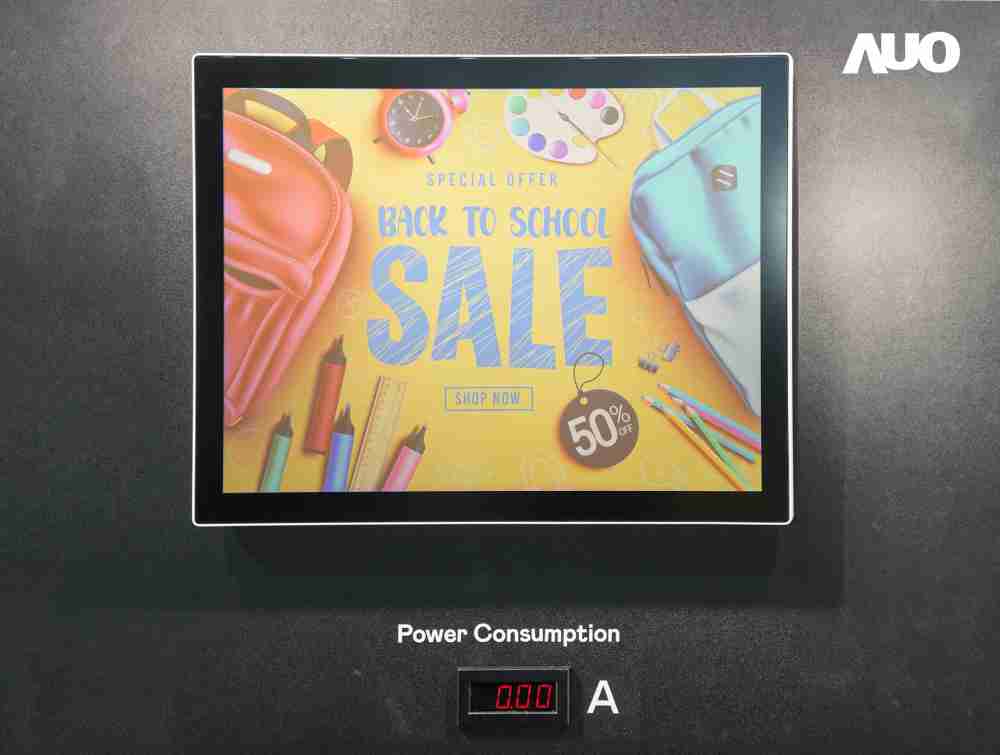 OBPay展示胆固醇液晶超低耗能户外全彩显示器，，，ChLC（胆固醇液晶）以双稳态技术使静态显示零功耗，，，具省电、、高彩度、、、环保的特性，，，，还整合软硬件系统解决方案，，，可透过单一云端平台管理